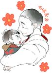  alex_mercer assassin's_creed_(series) black_hair blue_eyes child crossover desmond_miles flower hood hood_down hug konrenmaru male_focus multiple_boys prototype_(game) smile translated younger 