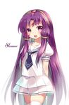  :d arms_behind_back blush eleanor_(mvv) facial_mark heart heart-shaped_pupils highres long_hair mvv open_mouth original purple_eyes purple_hair school_uniform serafuku sidelocks skirt smile solo standing symbol-shaped_pupils thighhighs very_long_hair zettai_ryouiki 