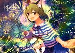  animal_ears brown_hair cat_ears ferris_wheel fireworks highres holding_hands idolmaster idolmaster_million_live! mmyk81 nagayoshi_subaru open_mouth out_of_frame pov pov_hands purple_eyes short_hair smile solo_focus 