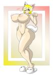  2015 animal_humanoid areola big_breasts blonde_hair breasts canine erect_nipples female fox fox_humanoid hair huge_breasts humanoid mammal nipples nude slippers solo thegeckodemon yellow_eyes 
