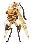  antennae bee_girl breasts colorized commentary_request crown extra_eyes furry highres holding holding_stomach huge_breasts insect_girl insect_wings jon_henry_nam monochrome monster_girl multiple_arms original pregnant queen_bee solo wings 