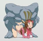  1boy 1girl ??d_(artist) all_fours ass ass_grab bent_over bestiality big_dom_small_sub blush bottomless butt_crack cum cum_inside female from_behind hayley hetero human interspecies kneeling larger_male machamp male male/female mammal monster my_pokemon_ranch nintendo orgasm penetration pok&eacute;mon pok&eacute;philia pokemon sex size_difference smaller_female video_games yukari_(pokemon) 