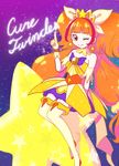  amanogawa_kirara character_name cure_twinkle earrings go!_princess_precure jewelry long_hair one_eye_closed oponpong orange_hair pointing precure red_eyes solo star 