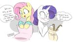  2015 bag blue_eyes blush clothing dialogue duo english_text equine female fluttershy_(mlp) friendship_is_magic hair horn mammal my_little_pony pajamas pegasus pillow pink_hair purple_hair rarity_(mlp) strangerdanger sweat text unicorn wings 