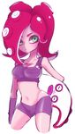  1girl artist_request female green_eyes hair midriff navel nintendo octoling red_hair simple_background solo splatoon takozonesu tentacle_hair tentacles unknown_artist video_games white_background wide_hips 