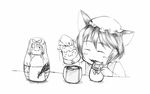  :3 animal_ears cat_ears character_doll chen doll greyscale happy kurosaki_(niggurath) matryoshka_doll monochrome playing solo touhou toy yakumo_ran yakumo_yukari yukkuri_shiteitte_ne 