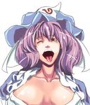  hat kouzilow one_eye_closed open_mouth pink_hair red_eyes saigyouji_yuyuko short_hair solo tongue touhou 