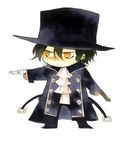  black_hair chibi gilbert_nightray gloves gold_eyes gun hat lowres pandora_hearts weapon yellow_eyes 