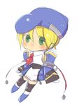  beret blazblue blonde_hair blue_footwear boots chibi detached_sleeves green_eyes hat noel_vermillion solo star01 thighhighs 