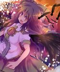  bad_id bad_pixiv_id black_hair bow feathers hair_bow long_hair open_mouth rarami reiuji_utsuho smile solo touhou wings 