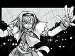  alice_margatroid glowing glowing_eyes greyscale grin hairband hellsing highres ledjoker07 monochrome short_hair smile solo string touhou 