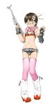  bikini_top blush boots brown_hair cosplay dennou_coil fingerless_gloves glasses gloves gun hair_ornament hands legs matsui_celine okonogi_yuuko parody short_hair shorts solo tengen_toppa_gurren_lagann thighhighs weapon yoko_littner yoko_littner_(cosplay) 