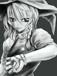  braid greyscale highres kirisame_marisa ledjoker07 monochrome solo touhou 