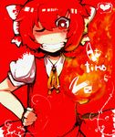  achi_cirno alternate_color alternate_element bad_id bad_pixiv_id bow cirno fire hair_bow red_eyes red_hair short_hair solo tera touhou 