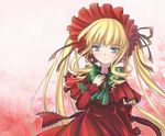  bad_id bad_pixiv_id blonde_hair blue_eyes bonnet dress drill_hair flower hair_ribbon long_hair mtyy ribbon rozen_maiden shinku smile solo twintails 