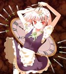  braid hairband hazakura_satsuki izayoi_sakuya knife maid red_eyes short_hair silver_hair solo touhou twin_braids 