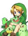 black_eyes blonde_hair blue_eyes bulbasaur chikorita child company_connection crossover fangs gen_1_pokemon gen_2_pokemon gen_3_pokemon gen_4_pokemon himo_(hiho4341) hug link pointy_ears pokemon pokemon_(creature) red_eyes smile the_legend_of_zelda treecko turtwig young_link 
