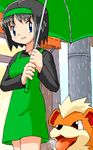  black_hair blue_eyes dress erika_(pokemon) growlithe gym_leader hair_band hairband lowres nintendo pokemoa pokemon rain short_hair soara umbrella 