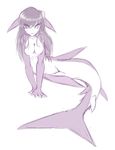  2013 absurd_res anthro breasts featureless_crotch female fin fish gills hair hi_res hybrid larkdraws long_hair looking_at_viewer marine merfolk nude pose purple_skin shark simple_background sketch smile solo white_background white_skin 