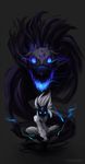 2015 anthro black_fur blue_eyes blue_fire bow canine caprine duo female fur glowing glowing_eyes hunter kindred_(lol) league_of_legends looking_at_viewer male mammal mask nurinaki sheep spirit video_games white_fur wolf 
