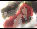  akuan_(7jackpot7) anime_coloring bad_id bad_pixiv_id bloom blush bow braid collared_shirt dragon green_eyes hair_bow hat hong_meiling letterboxed long_hair puffy_short_sleeves puffy_sleeves red_hair shirt short_sleeves star touhou twin_braids white_background 