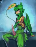 2015 anthro avian beak blue_eyes blush bottomless clothed clothing erection feathered_wings feathers green_feathers half-dressed looking_at_viewer male navel nevrean penis quzue shirt shirt_lift sitting solo tapering_penis winged_arms wings zerolativity 