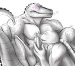  abs alligator anthro bakameganekko biceps donatello_(tmnt) duo erection eyes_closed fangs leatherhead licking male male/male monochrome muscular oral pecs penis reptile scales scalie sex teenage_mutant_ninja_turtles teeth tongue tongue_out turtle 