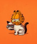  alex_solis ambiguous_gender cat cat_costume costume feline feral frown garfield garfield_(series) mammal orange_background simple_background solo tardar_sauce what 