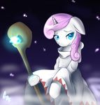  2012 absurd_res blue_eyes clothed clothing crossover english_text equine fan_character female feral final_fantasy fur hair half-closed_eyes hi_res hooves horn larkdraws long_hair mammal my_little_pony pink_hair robe solo staff text unicorn video_games white_fur white_mage 