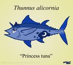  alternate_species blue_skin browniecomicwriter female fish friendship_is_magic humor latin marine my_little_pony princess_luna_(mlp) pun simple_background solo tuna what yellow_background 