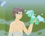  2015 anon badumsquish blue_eyes brown_hair equine fan_character female hair horse human male mammal my_little_pony nude pony shower showering soap soap_pony 
