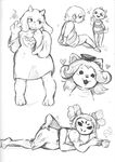  &lt;3 ambiguous_gender anthro arachnid arthropod black_and_white black_eyes canine caprine clothing dog dress fangs female goat group hand_on_hip hat inkchip looking_at_viewer mammal monochrome monster muffet multi_limb multiple_eyes open_mouth protagonist_(undertale) scalie smile spider tea_cup temmie_(undertale) toriel undertale 