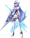  1girl armor blue_hair breasts cyborg female kos-mos long_hair namco official_art project_x_zone_2 red_eyes weapon xenosaga 
