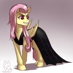  2015 bat_pony bat_wings clothed clothing dress equine fangs female feral flutterbat_(mlp) fluttershy_(mlp) friendship_is_magic hair hi_res hooves long_hair mammal my_little_pony mykegreywolf pink_hair red_eyes solo wings 