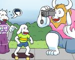  asgore asriel_dreemurr beard blonde_hair breasts bush camera caprine eyes_closed facial_hair family father female fur goat group gud hair helmet horn male mammal monster mother open_mouth parent skateboard smile son speech_bubble sweat toriel undertale white_fur worried 