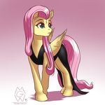  2015 clothed clothing dress equine feathered_wings feathers female feral fluttershy_(mlp) friendship_is_magic hair hi_res hooves long_hair mammal my_little_pony mykegreywolf pegasus pink_hair solo wings 