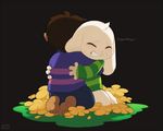  asriel_dreemurr barefoot brown_hair caprine clothing crying duo english_text eyes_closed faceless_male flower fur goat hair hug human male mammal monster plant protagonist_(undertale) sad shirt tears text undertale white_fur zonkpunch 