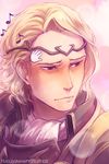  blonde_hair blush cursor eighth_note fire_emblem fire_emblem_if gameplay_mechanics hasuyawn male_focus marks_(fire_emblem_if) musical_note my_room solo 