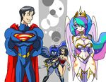  2015 alien anthro big_breasts blush breasts cleavage clothed clothing crossover equine female friendship_is_magic horn human male mammal my_little_pony ninjaspartankx5 princess_celestia_(mlp) princess_luna_(mlp) smile superman winged_unicorn wings wonder_woman 