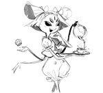  anthro arachnid arthropod beverage black_and_white clothing cupcake dress female food hair hair_bow monochrome monster muffet multi_limb multiple_eyes open_mouth smile solo spider tea tea_cup tea_pot temmie_chang undertale 