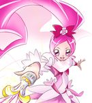  arudebido cure_blossom dress hair_ornament hair_ribbon hanasaki_tsubomi happy heartcatch_precure! highres long_hair looking_at_viewer magical_girl open_mouth pink_dress pink_eyes pink_hair ponytail precure ribbon scarf simple_background sketch smile solo very_long_hair white_background wrist_cuffs 