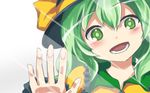  blush blush_stickers bow fourth_wall green_eyes green_hair hand_on_glass hat hat_bow kapiten70 komeiji_koishi open_mouth portrait short_hair smile solo touhou wallpaper 