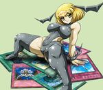  1girl blonde_hair breasts duel_monster female fortune_lady fortune_lady_light large_breasts leotard looking_at_viewer short_hair smile solo spread_legs yellow_eyes yu-gi-oh! yukimaru_(gojo) yuu-gi-ou_duel_monsters 