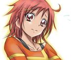  arudebido eyelashes hair_ornament hairclip hino_akane_(smile_precure!) orange_shirt precure red_eyes red_hair shirt simple_background sketch smile_precure! solo white_background 