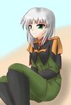  artist_request boots female gloves gradient gradient_background green_eyes gundam gundam_zeonic_front military_uniform solo sophie_fran suukikyou uniform 