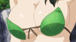  1girl animated animated_gif bouncing_breasts breasts large_breasts leaf_bikini outdoors tokurei_sochi_dantai_stella_jogakuin_c3_bu 