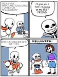  armor bone brothers brown_hair clothing comic comic_sans costume dialogue english_text hair humor jacket male papyrus_(undertale) protagonist_(undertale) sans_(undertale) sibling skeleton smile speech_bubble text undertale wig wizzlebang 