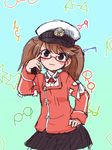  bad_id bad_pixiv_id bespectacled blush done_(donezumi) glasses hat kantai_collection looking_at_viewer ryuujou_(kantai_collection) sketch skirt smile solo twintails 