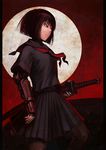  black_serafuku hetza_(hellshock) katana original pleated_skirt red red_eyes school_uniform serafuku short_hair skirt solo sword weapon 