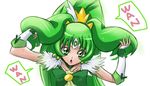  arudebido big_hair choker cure_march dress earrings english eyelashes green green_choker green_eyes green_hair hair_ornament hair_tousle jewelry long_hair looking_at_viewer magical_girl midorikawa_nao open_mouth ponytail precure ribbon simple_background sketch smile smile_precure! solo tiara tri_tails very_long_hair white_background wrist_cuffs 